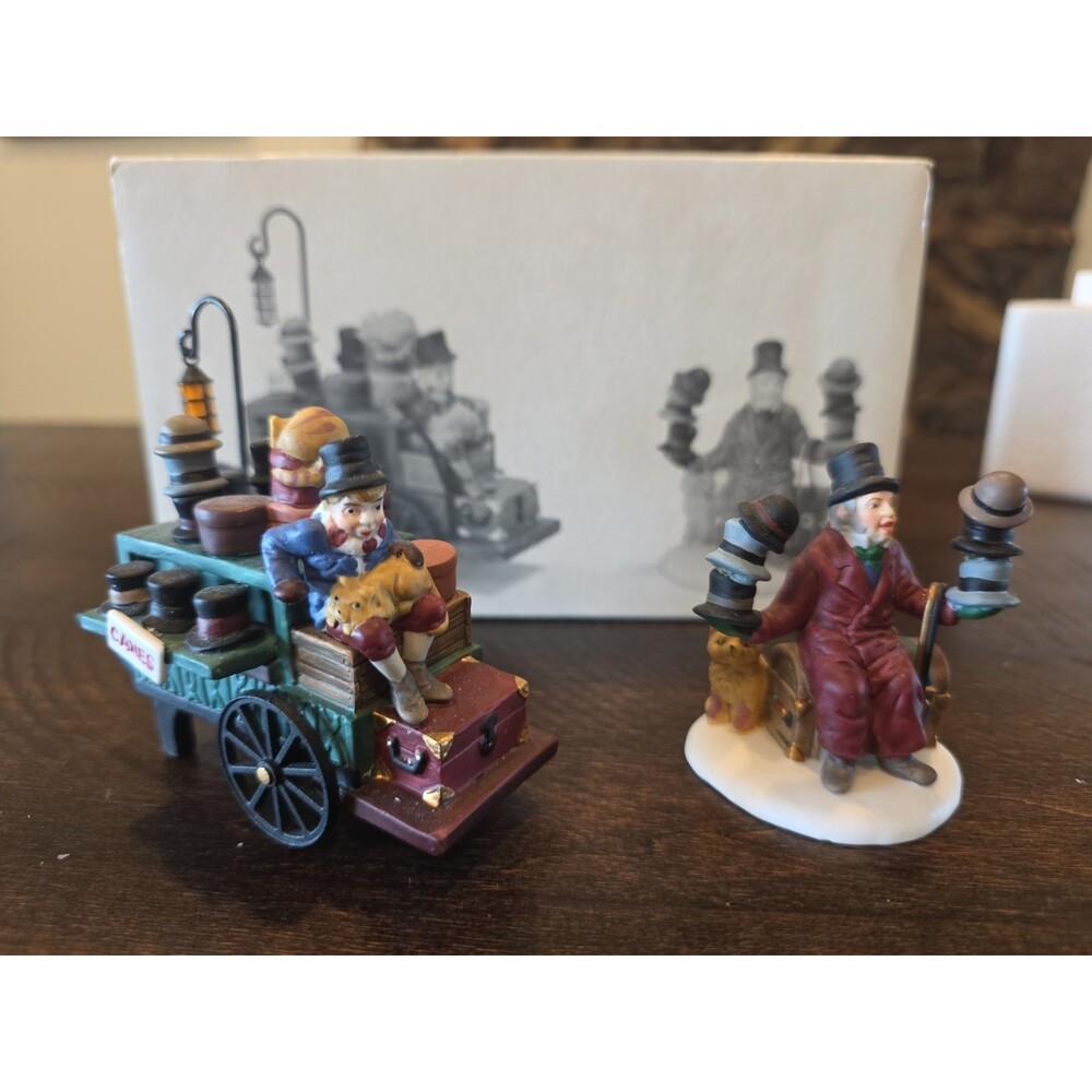 Dept 56 Heritage Village  Chelsea Market Hat Monger & Cart, Lantern Repaired